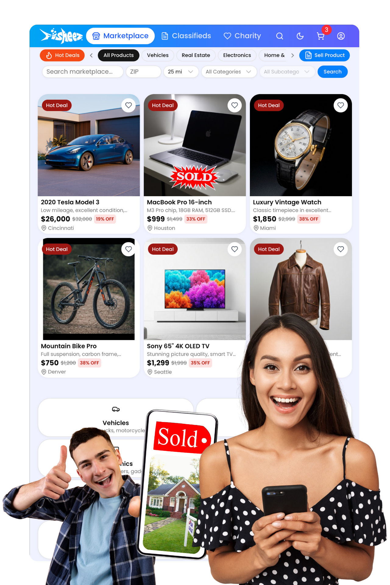 Confident seller with headphones using Fisheez marketplace